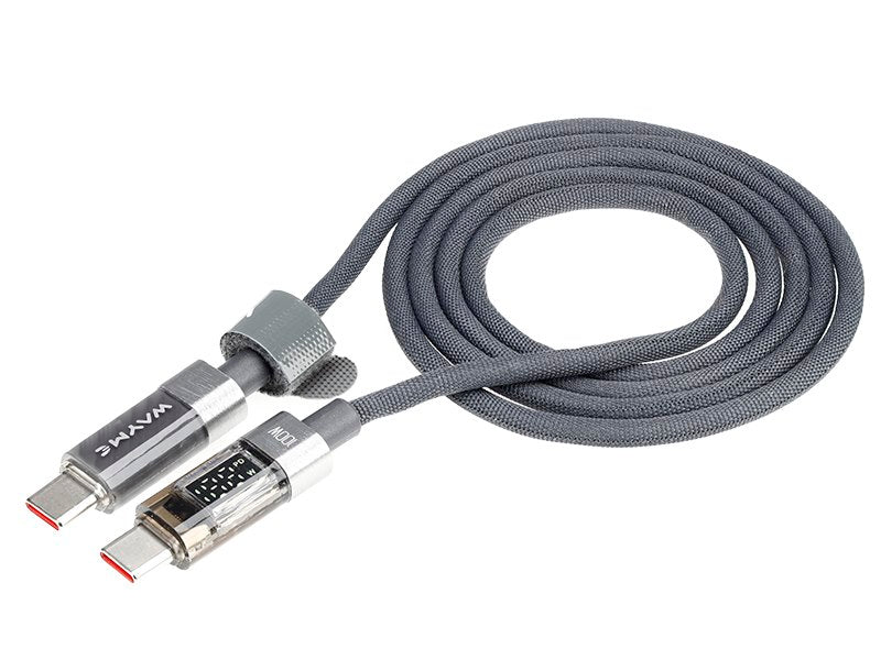 WAYME Mikroszálas fonott töltő és szinkronizáló kábel 100cm USB C > USB C Max 100W kijelzővel szürke – kép 2