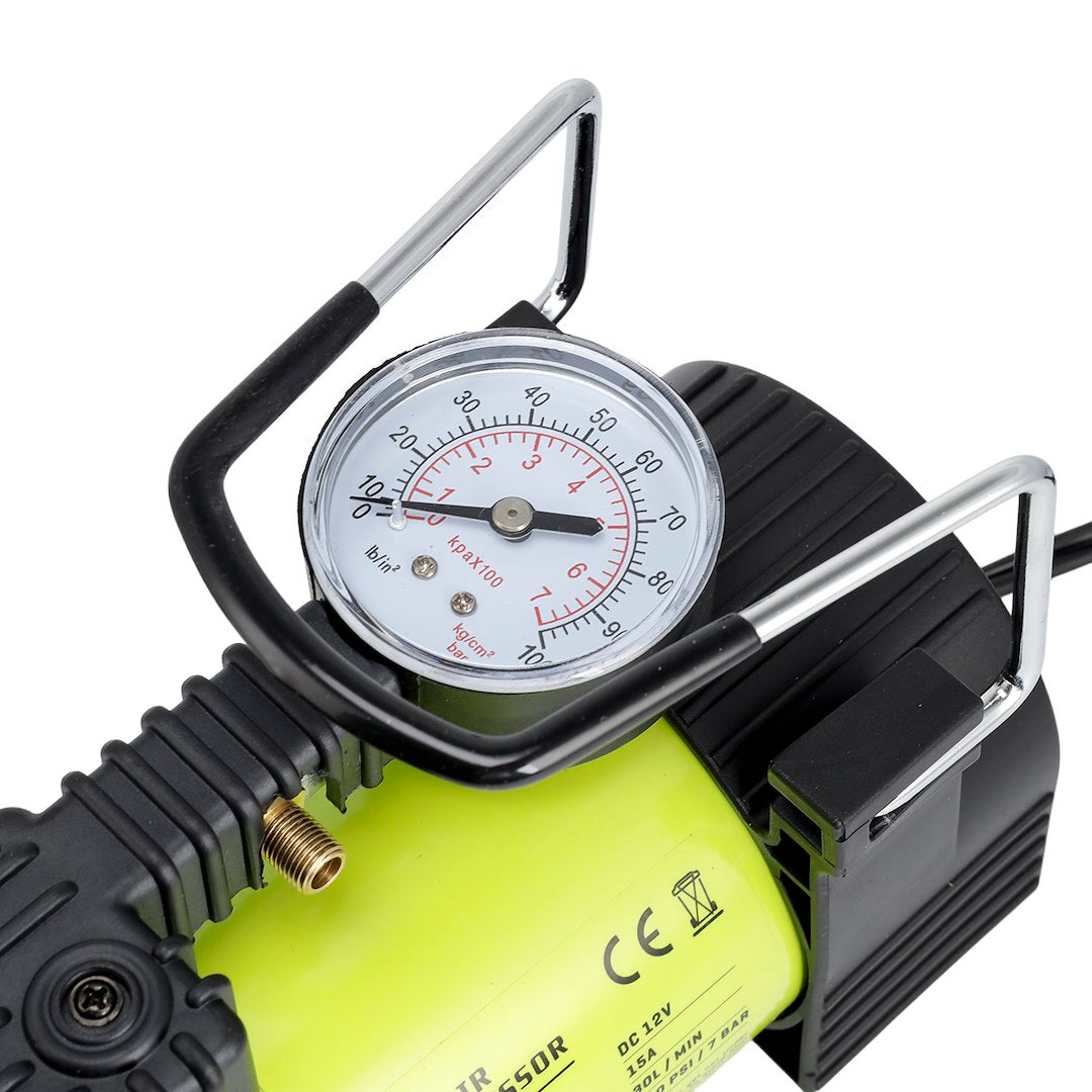 Dugattyús légkompresszor 12V 11 BAR 35L  perc analóg nyomásmérő 4 adapterrel – kép 2