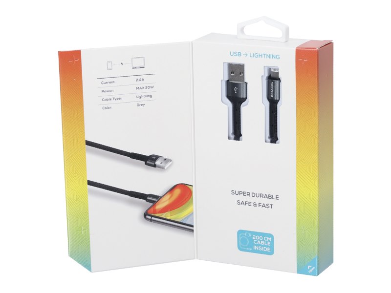 WAYME töltő  és szinkronizáló kábel  fonott mikroszálas 200 cm USB> Lightning – kép 4