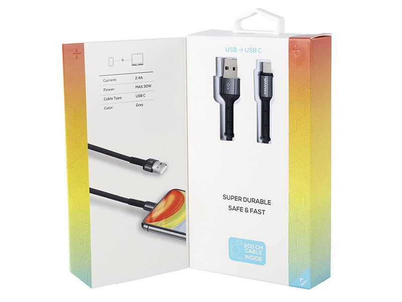 WAYME töltő  és szinkronizáló kábel  fonott mikroszálas 200 cm USB> USB C – kép 4