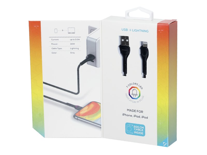 WAYME töltő  és szinkronizáló kábel  fonott mikroszálas LED háttérvilágítás 200 cm USB> Lightning – kép 4