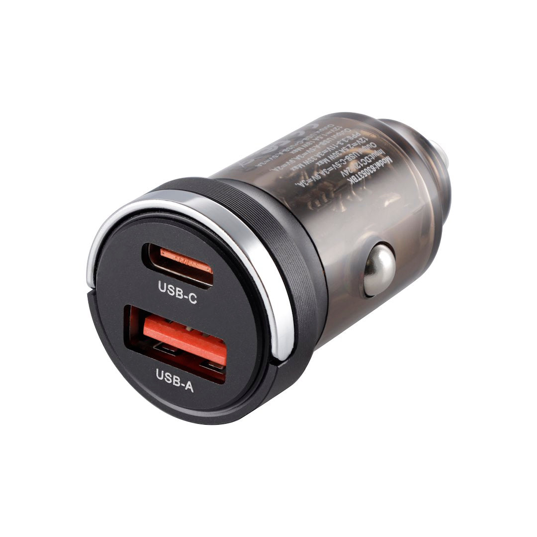 WAYME töltő 12/24V, USB 18W + USB-C PD 33W, gyűrűvel, átlátszó fekete színű