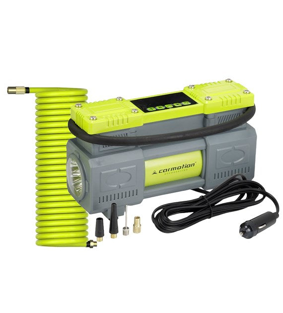 12V double piston air compressor, 10 BAR, automatic, 4 adapters