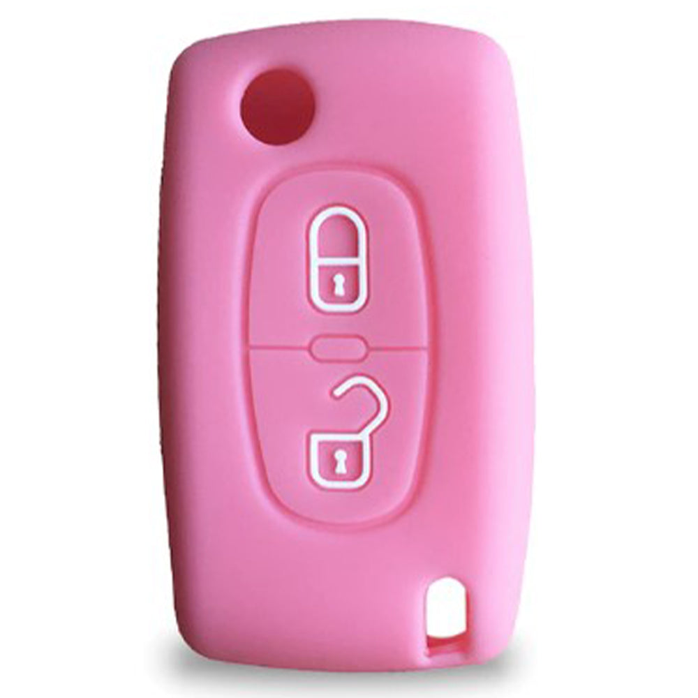 Peugeot 2 gombos szilikon tok, pink színben.